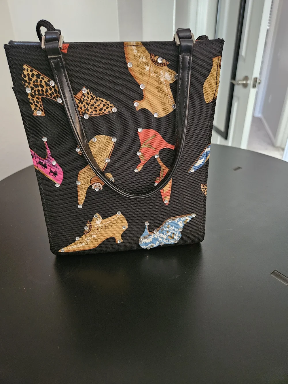 Vintage Y2K Braciano Rhinestone High Heel Print Crossbody Tote Bag - Picture 2 of 8